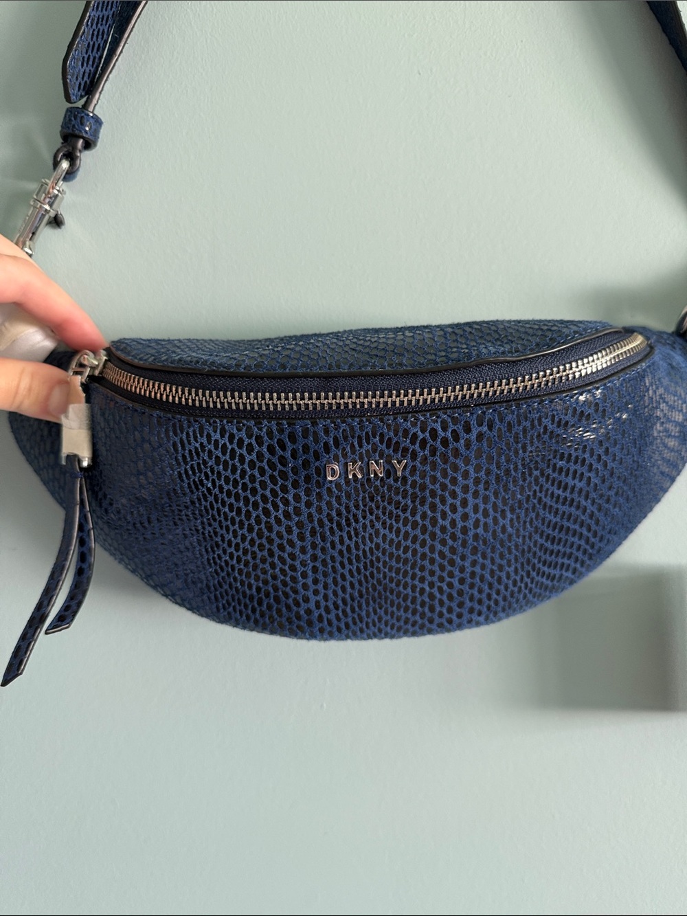 DKNY Navy Textured Leather Crossbody Belt Bag NWT